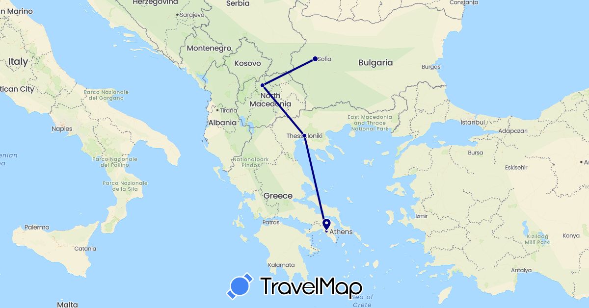 TravelMap itinerary: driving in Bulgaria, Greece, Macedonia (Europe)